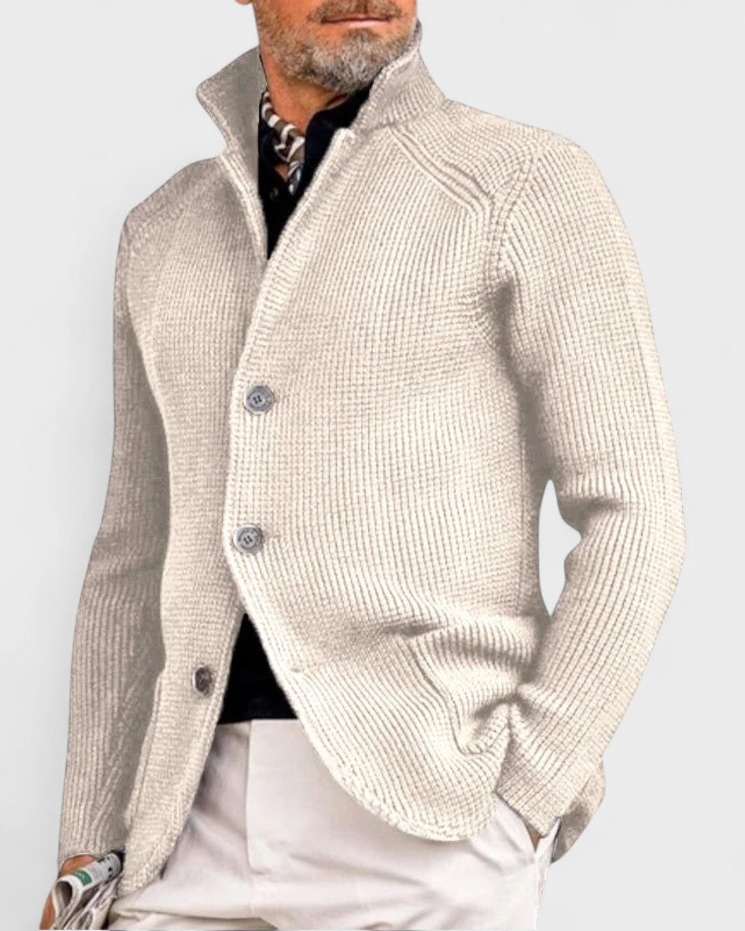 Hector | Navy Ribbed Button Cardigan