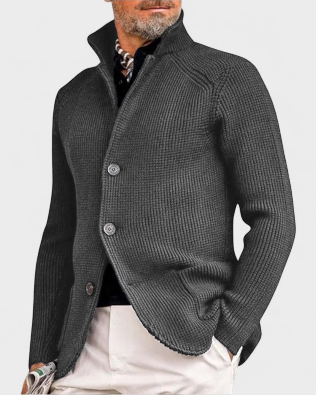 Hector | Navy Ribbed Button Cardigan