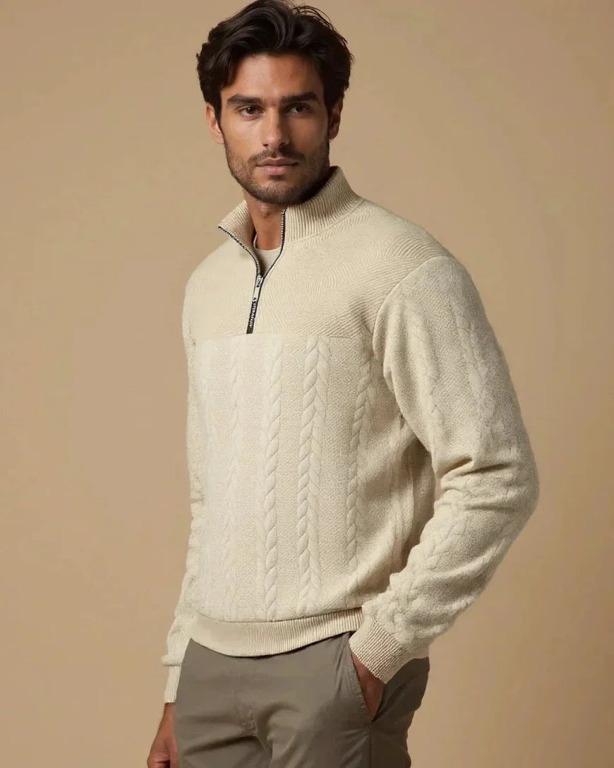 Henry | Cream Cable-Knit Half-Zip Jumper