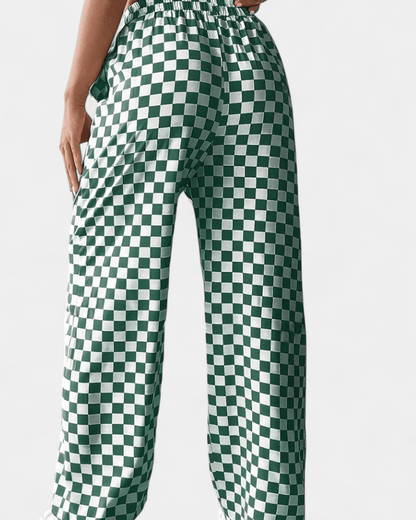 Hilary | Green Check Wide-Leg Trousers