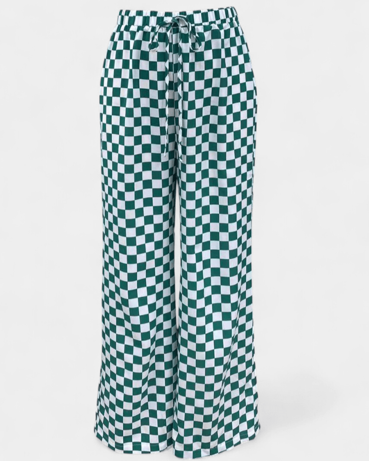 Hilary | Green Check Wide-Leg Trousers