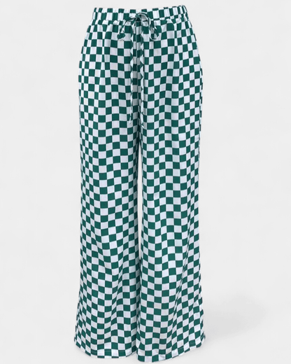 Hilary | Green Check Wide-Leg Trousers