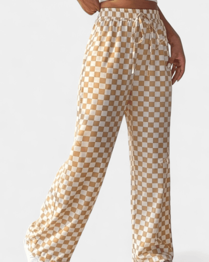 Hilary | Green Check Wide-Leg Trousers