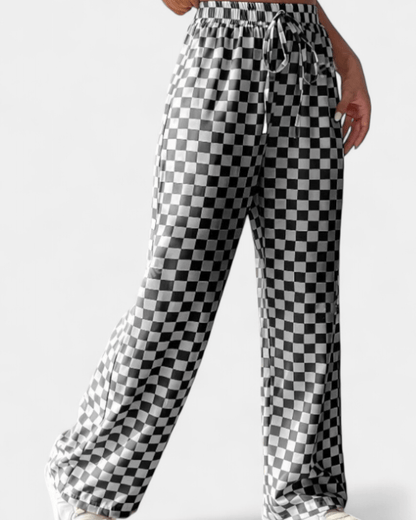 Hilary | Green Check Wide-Leg Trousers