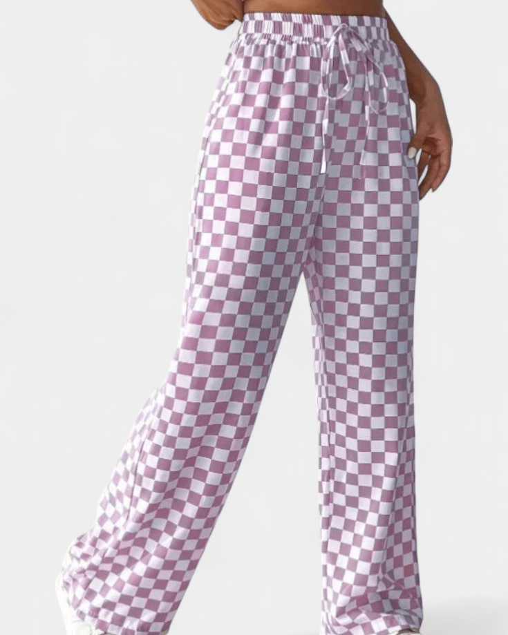 Hilary | Green Check Wide-Leg Trousers