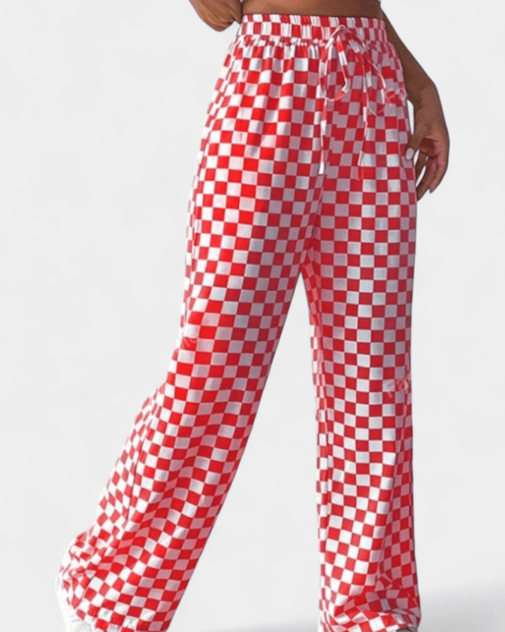 Hilary | Green Check Wide-Leg Trousers