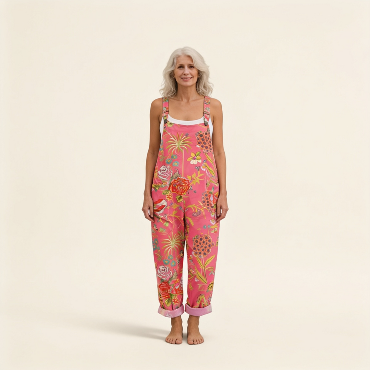 Helena | Pink Tropical Floral Dungarees