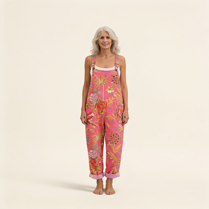 Helena | Pink Tropical Floral Dungarees
