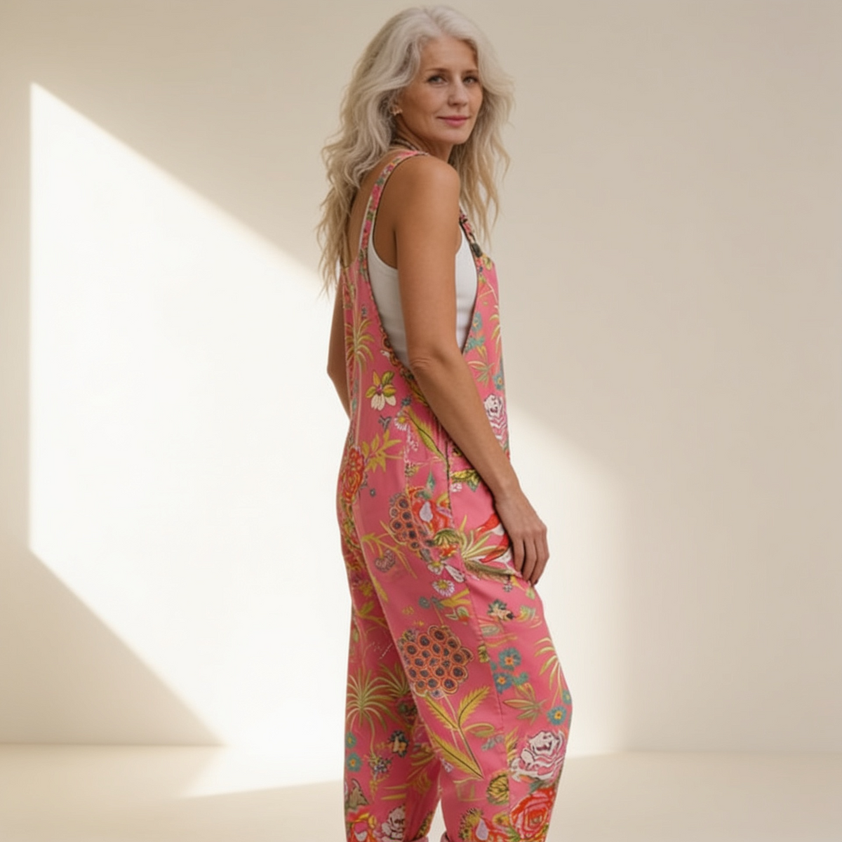 Helena | Pink Tropical Floral Dungarees