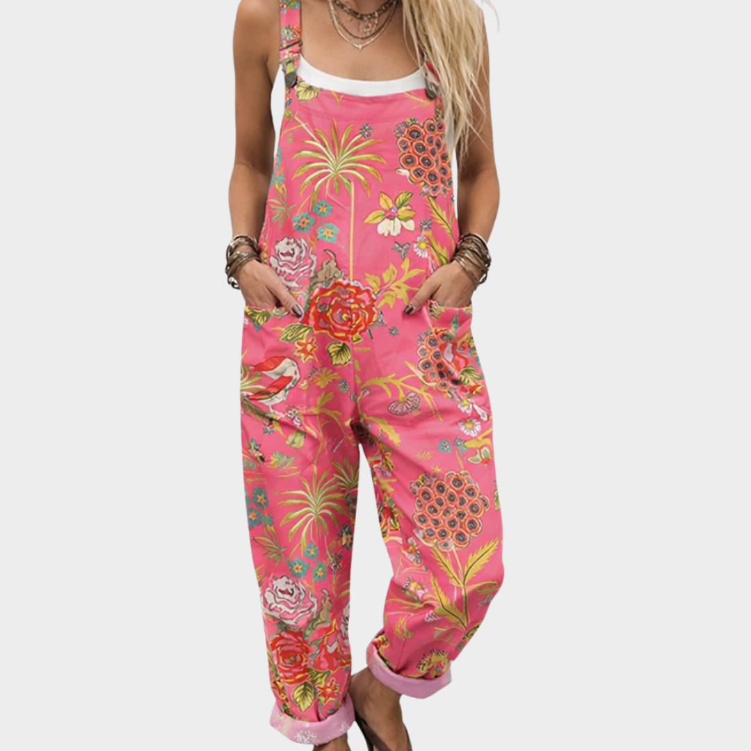 Helena | Pink Tropical Floral Dungarees