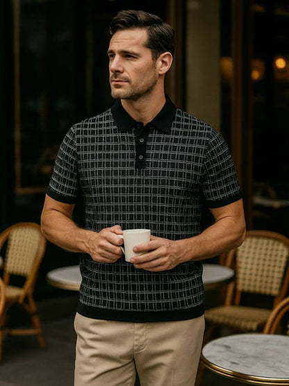 Harold | Black Textured Knit Polo