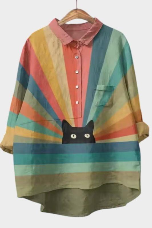 Ida | Retro Rainbow Cat Print Shirt