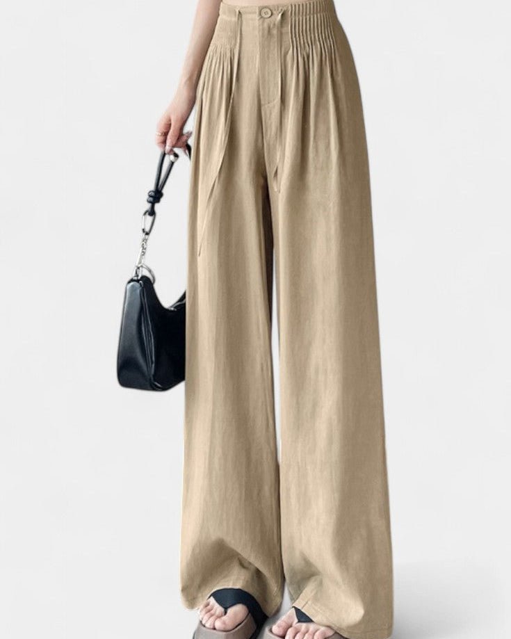 Isabella | Beige Flowing Wide-Leg Trousers