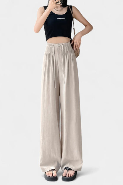 Isabella | Beige Flowing Wide-Leg Trousers