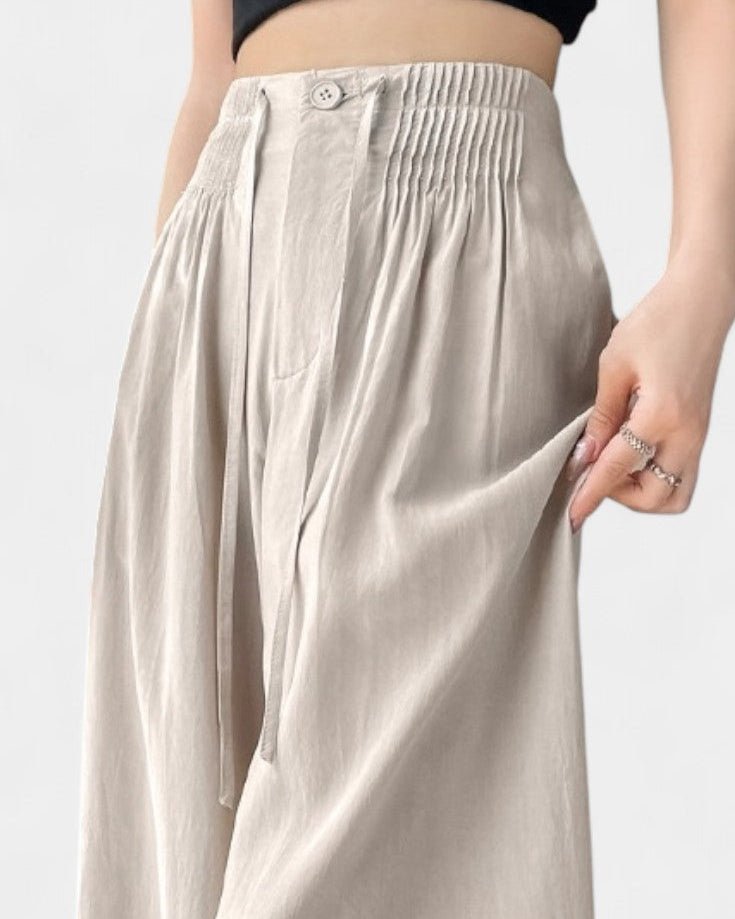 Isabella | Beige Flowing Wide-Leg Trousers