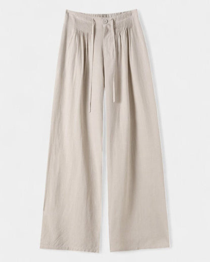 Isabella | Beige Flowing Wide-Leg Trousers
