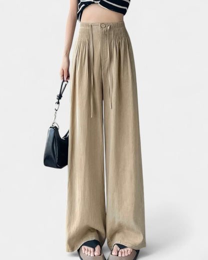 Isabella | Beige Flowing Wide-Leg Trousers
