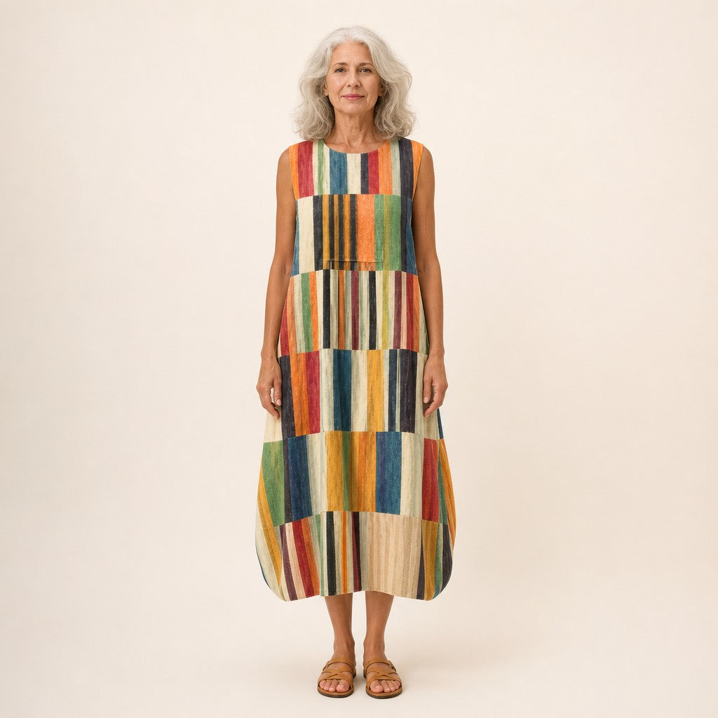 Mildred | Multicolour Stripe Patchwork Sleeveless Midi Dress