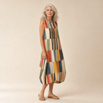 Mildred | Multicolour Stripe Patchwork Sleeveless Midi Dress