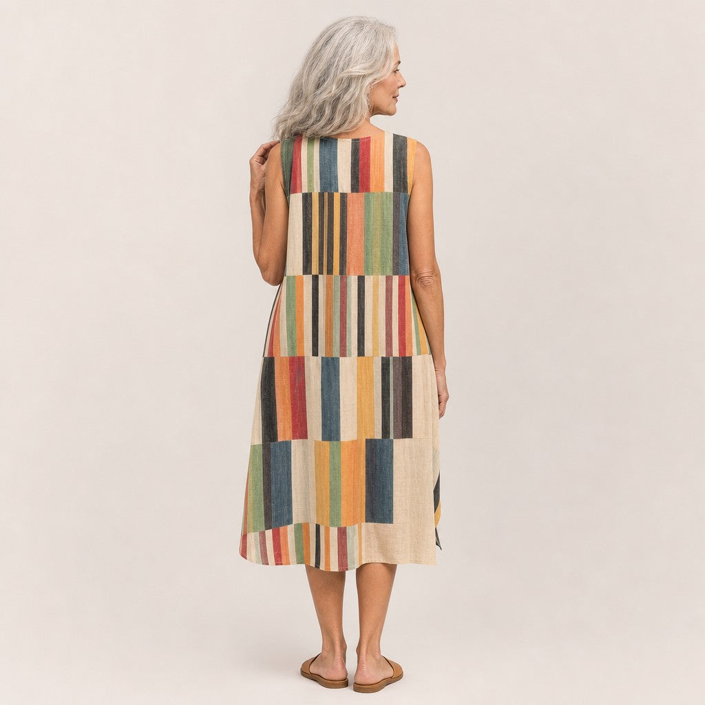 Mildred | Multicolour Stripe Patchwork Sleeveless Midi Dress