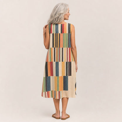 Mildred | Multicolour Stripe Patchwork Sleeveless Midi Dress