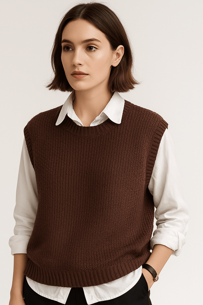 Jean | Brown Sleeveless Knitted Tank Top