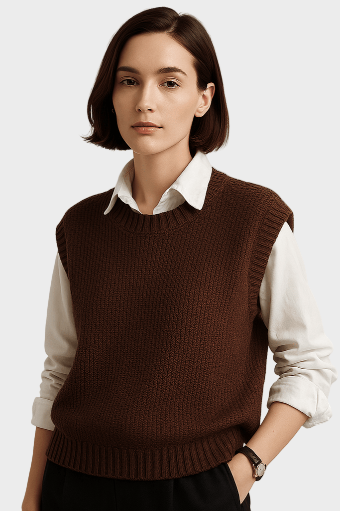 Jean | Brown Sleeveless Knitted Tank Top