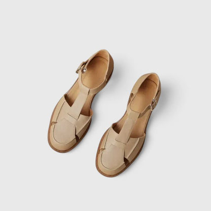 Jean | Beige T-Bar Cut-Out Mary Jane Shoes