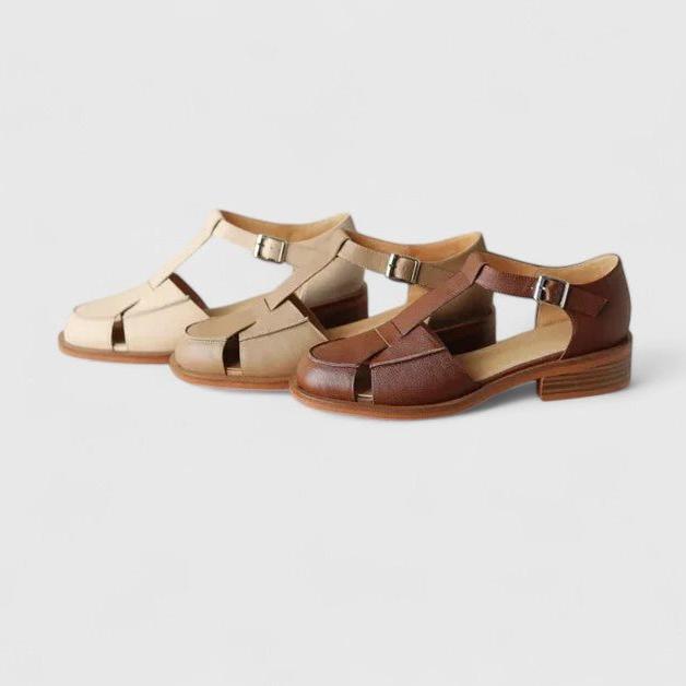 Jean | Beige T-Bar Cut-Out Mary Jane Shoes