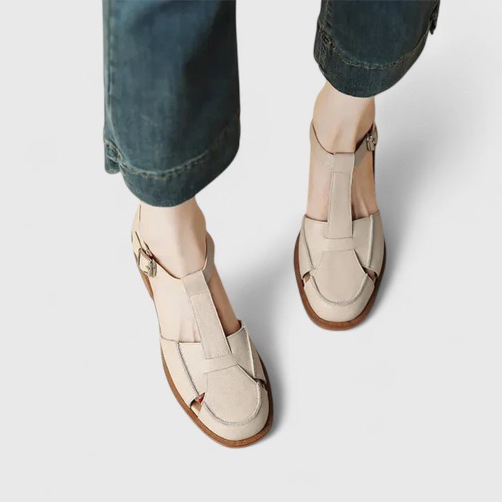 Jean | Beige T-Bar Cut-Out Mary Jane Shoes