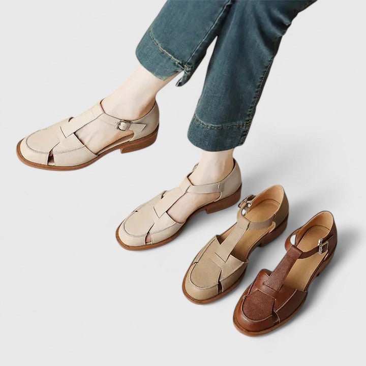Jean | Beige T-Bar Cut-Out Mary Jane Shoes
