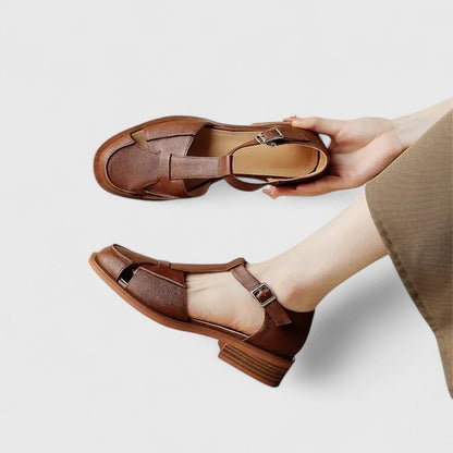 Jean | Beige T-Bar Cut-Out Mary Jane Shoes