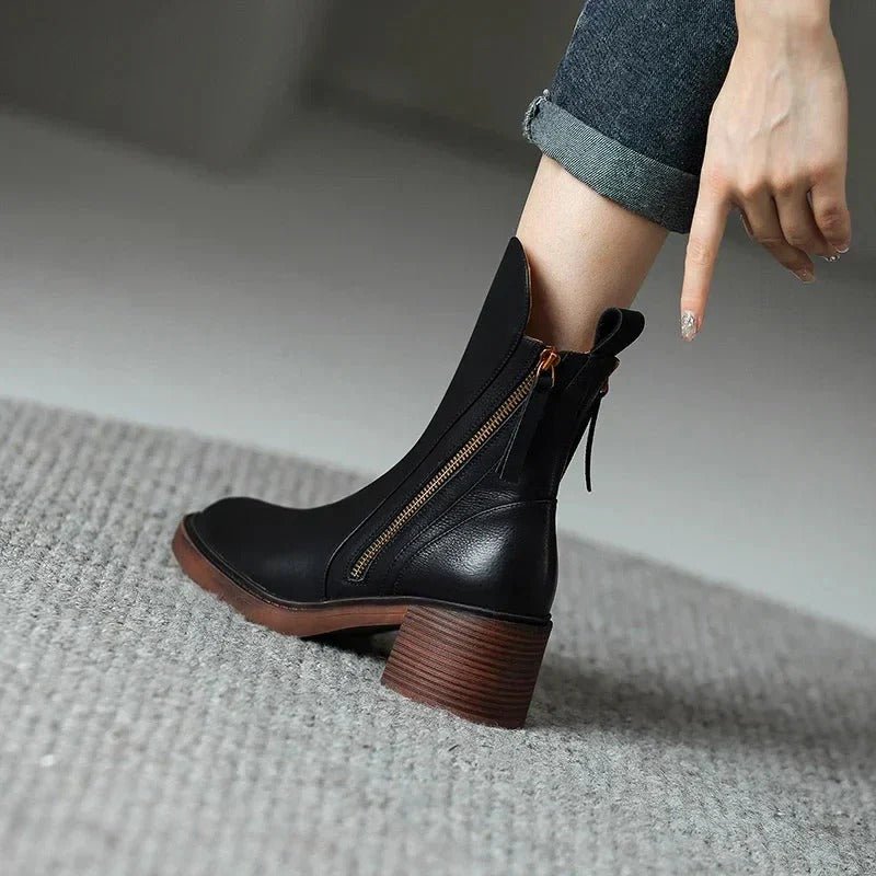 Irene | Tan Block-Heel Ankle Boots