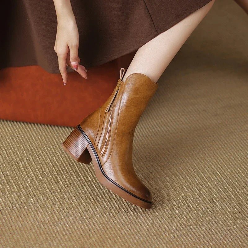 Irene | Tan Block-Heel Ankle Boots