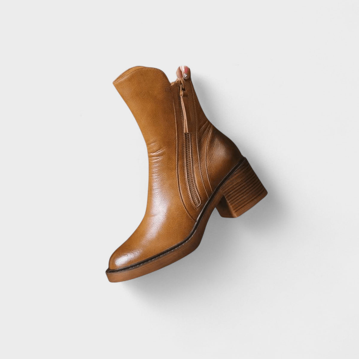 Irene | Tan Block-Heel Ankle Boots