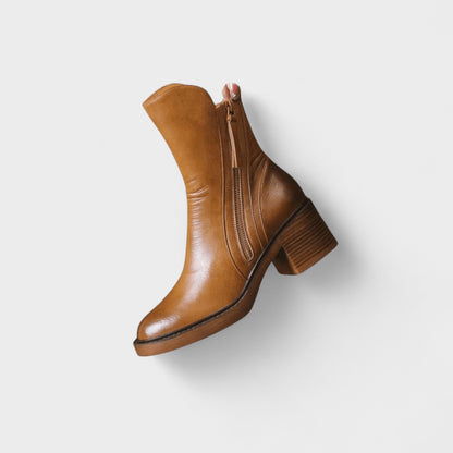 Irene | Tan Block-Heel Ankle Boots