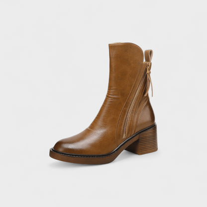 Irene | Tan Block-Heel Ankle Boots