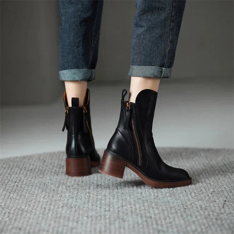 Irene | Tan Block-Heel Ankle Boots
