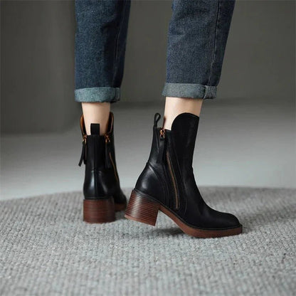 Irene | Tan Block-Heel Ankle Boots