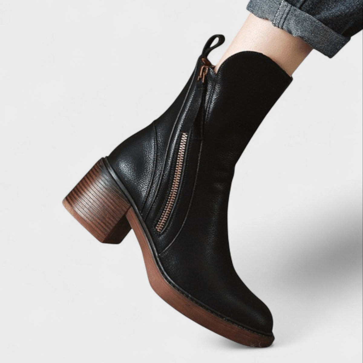 Irene | Tan Block-Heel Ankle Boots