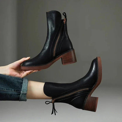 Irene | Tan Block-Heel Ankle Boots