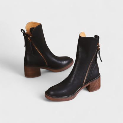 Irene | Tan Block-Heel Ankle Boots