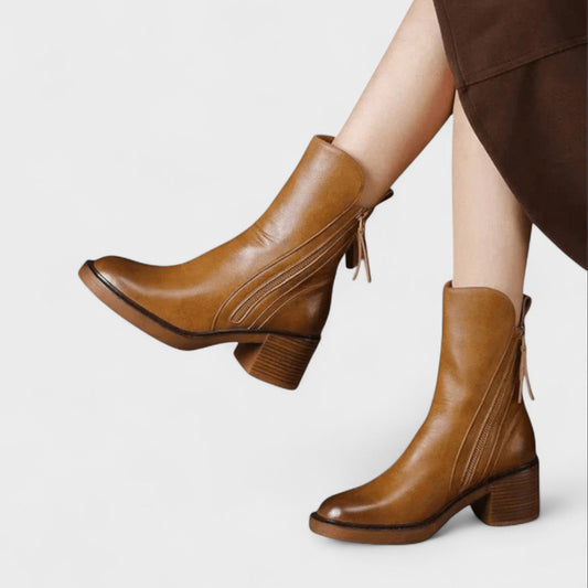 Irene | Tan Block-Heel Ankle Boots