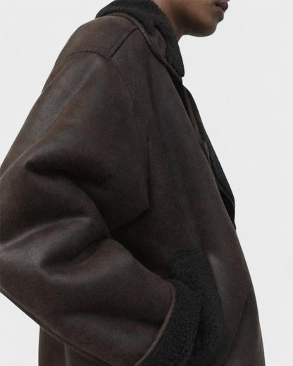 Isabelle | Brown Shearling-Look Aviator Jacket