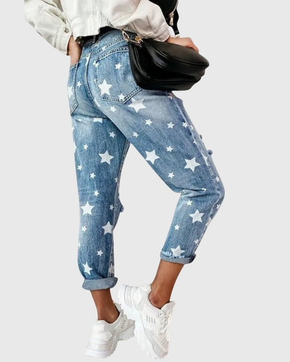 Ivy | Star Print Distressed Jeans
