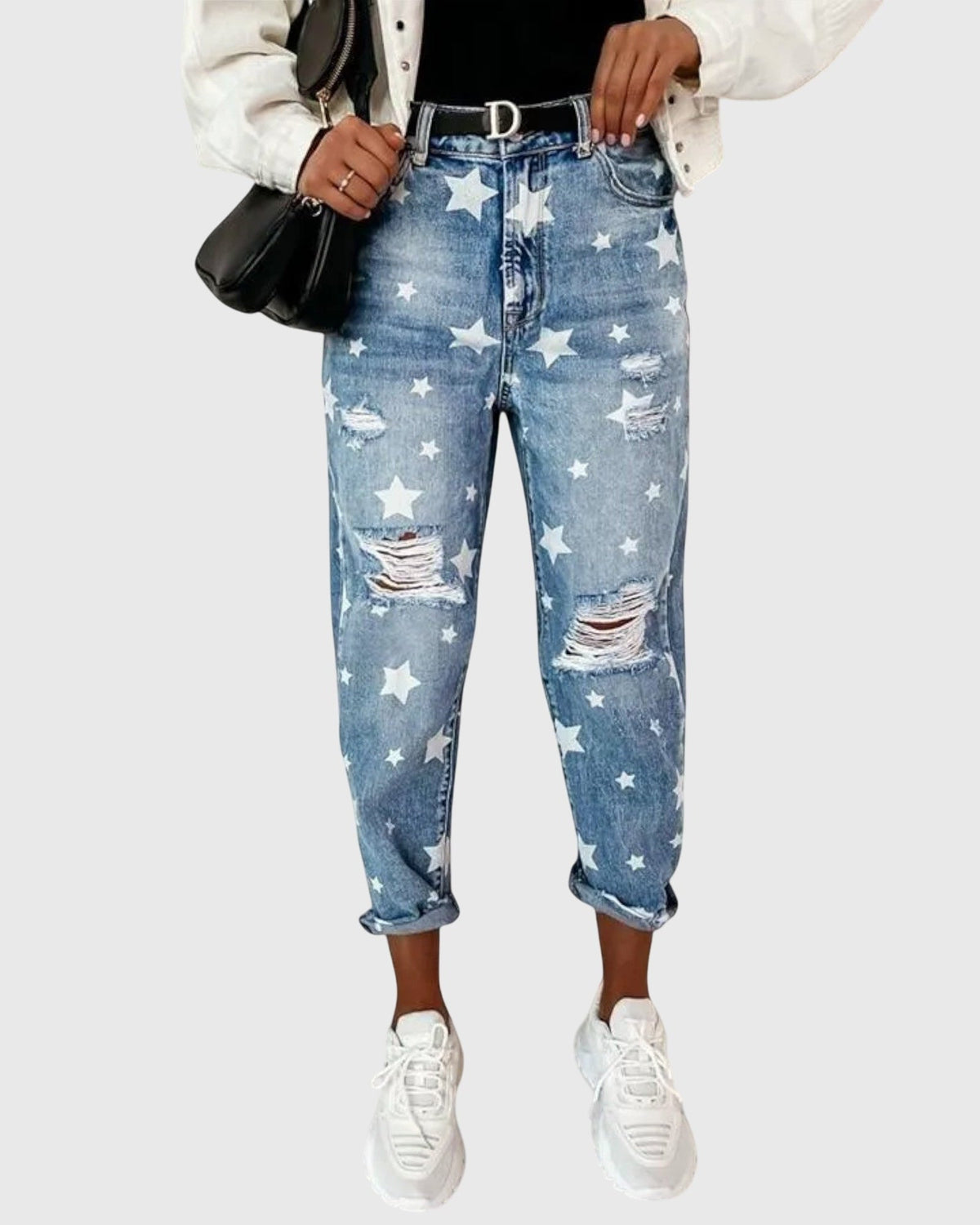 Ivy | Star Print Distressed Jeans
