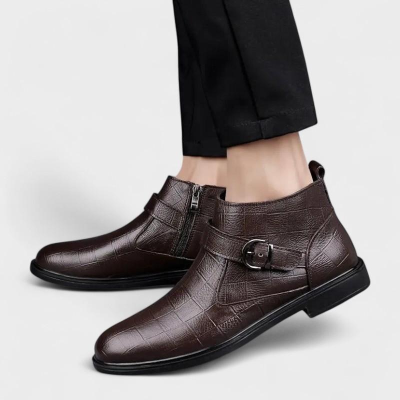 Jarvis | Brown Buckle Ankle Boots