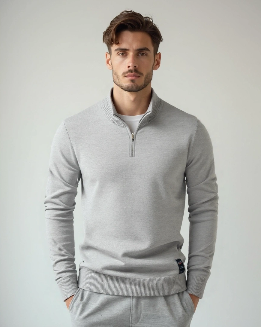 Jacob | Light Grey Half-Zip Jumper