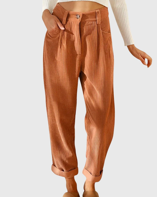 Janice | Rust Corduroy Wide-Leg Trousers