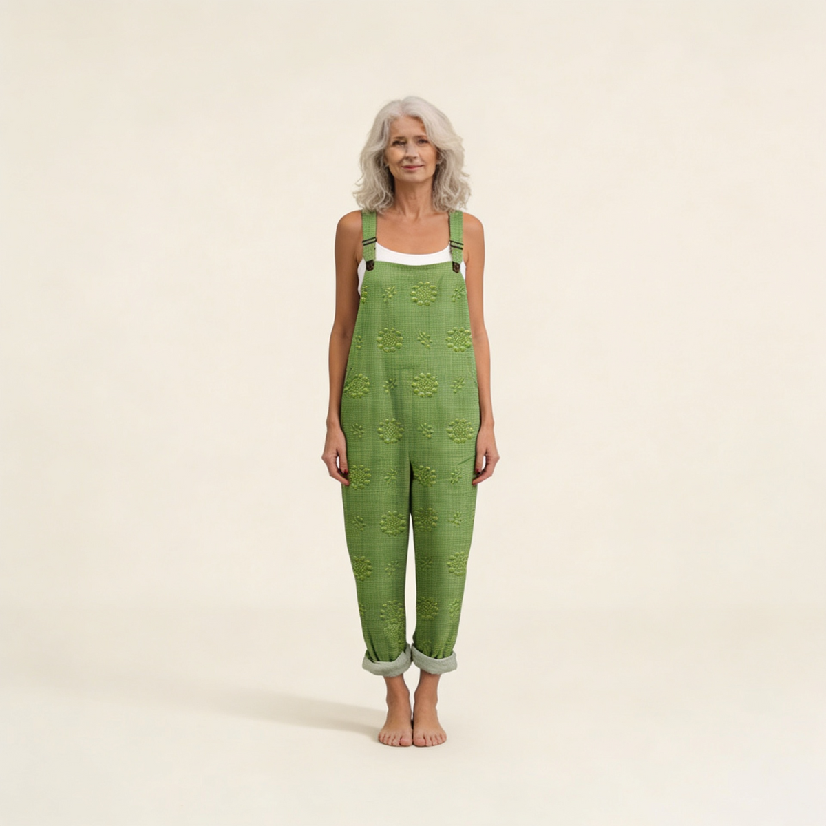 Eleanor | Green Textured Dungarees